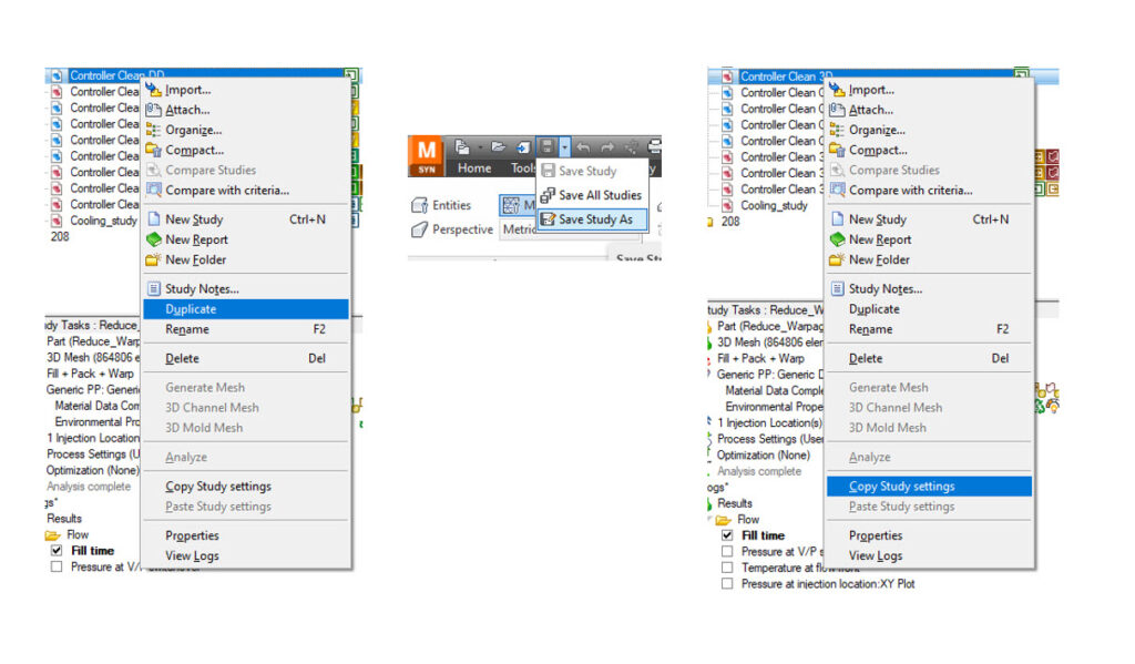 There are two open windows showing how you can save your studie for example by duplicating it or by copy study settings.